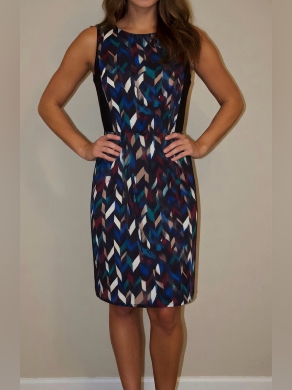 DKNYC Multicolor Chevron Sleeveless Knee Length Ponte Dress NWT Size 6